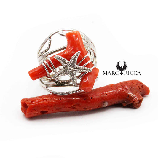 Bague Argent Corail Branche & Étoile