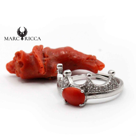 Bague Argent Corail & Zirconium Couronne
