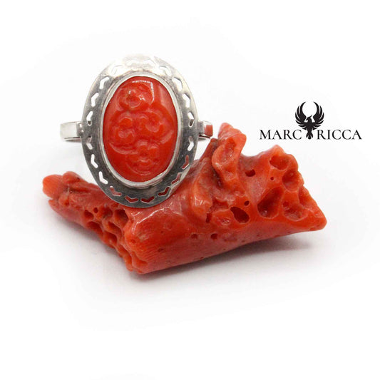 Bague Argent Corail Camée