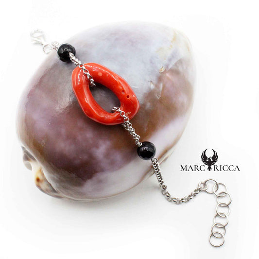 Bracelet Argent Anneau de Corail Rouge