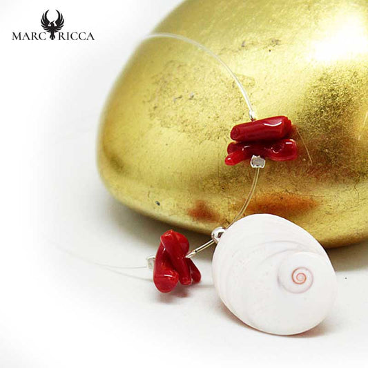 Collier Argent Fil de Pêche œil de St-Lucie et Corail Rouge