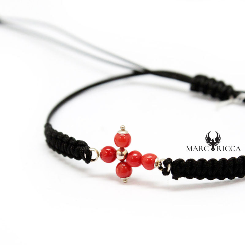 Bracelet Argent Cordon Croix Corail