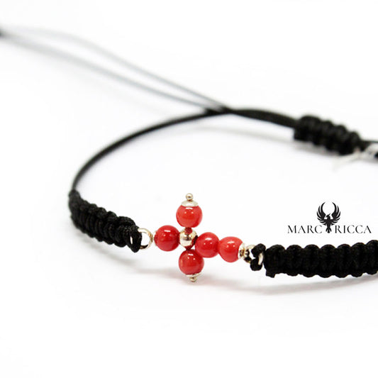 Bracelet Argent Cordon Croix Corail