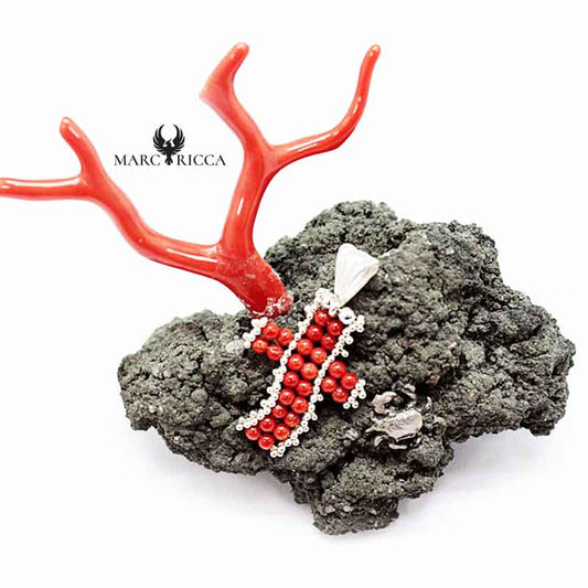 Pendentif Argent Croix en Corail