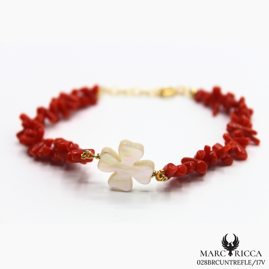 Bracelet Vermeil Corail Cupolino & Trèfle Nacre