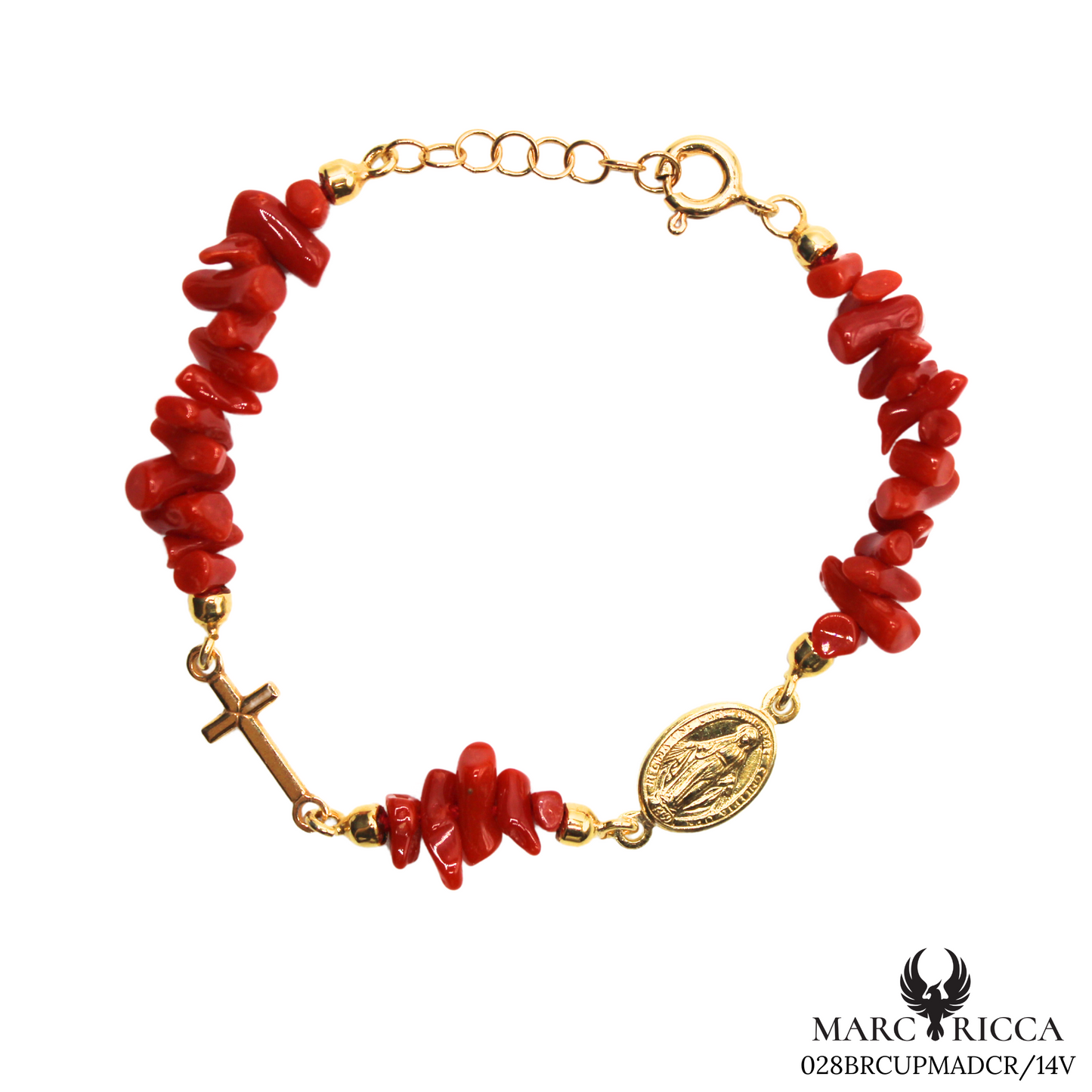 Bracelet Vermeil Corail Cupolino Avec Croix & Madone