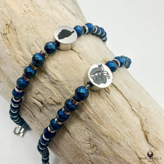 Bracelet Acier Cristal noir Corse & Tête de Maure