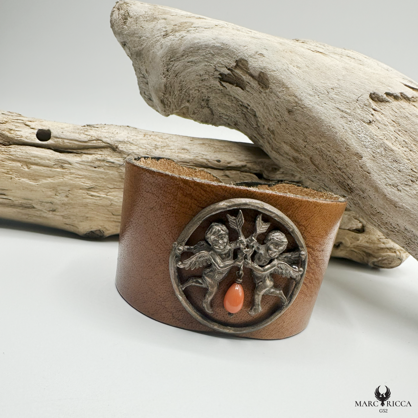Bracelet Cuir Argent & Corail / Produit unique