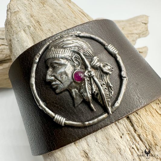 Bracelet Cuir Argent Indien / Produit unique