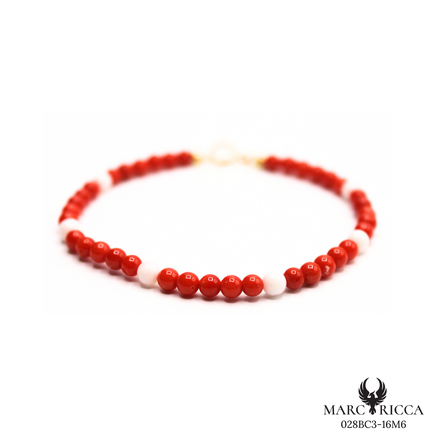 Bracelet Or Corail Perle Rouge & Blanche