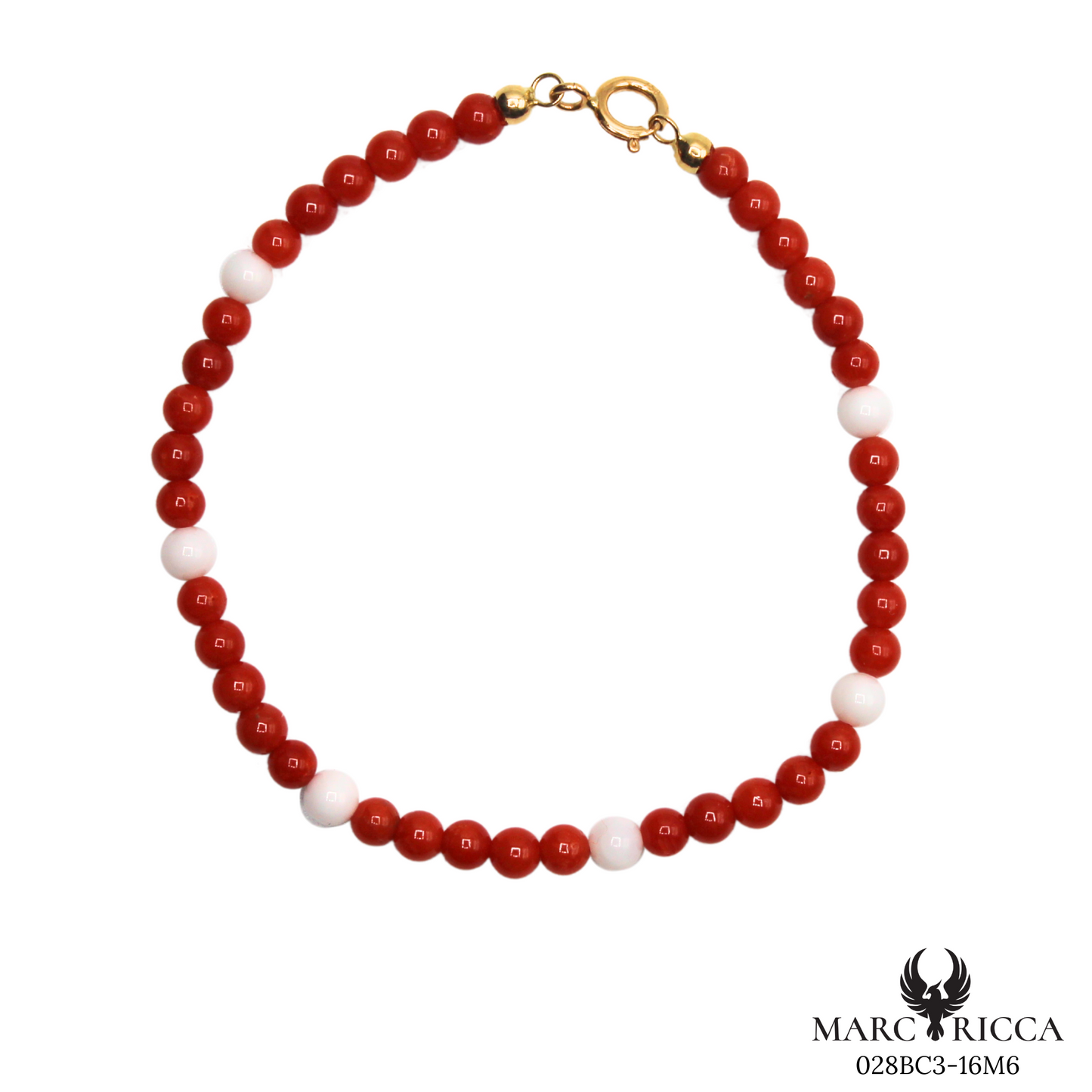 Bracelet Or Corail Perle Rouge & Blanche