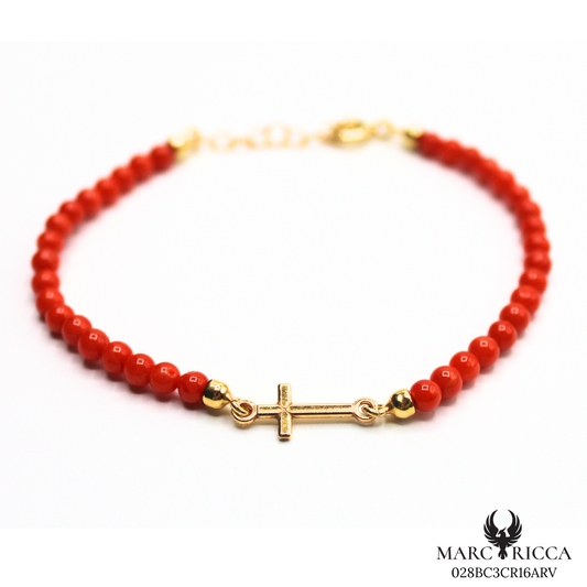 Bracelet Vermeil Corail Perle & Croix