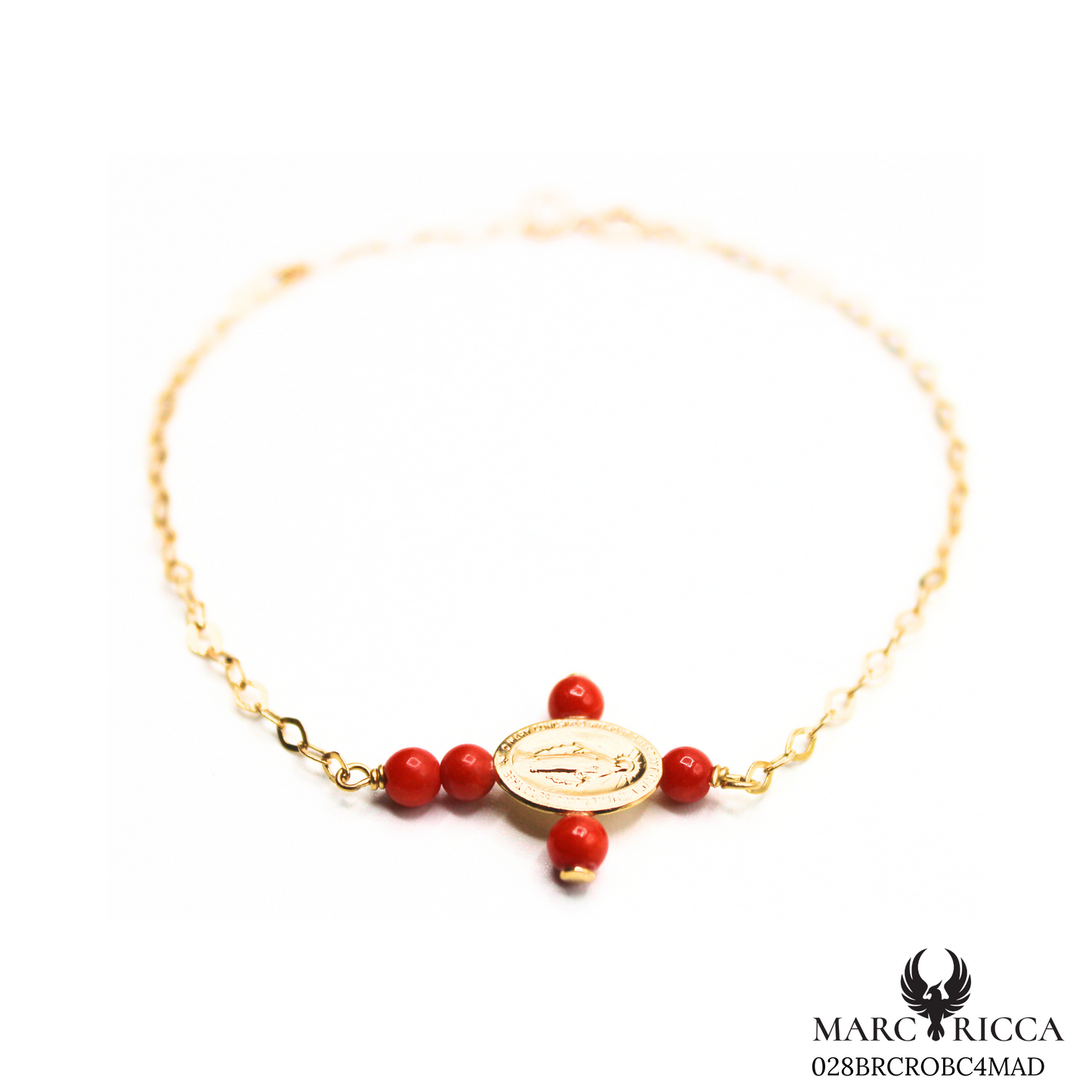 Bracelet Or Corail Perle Croix & Madone