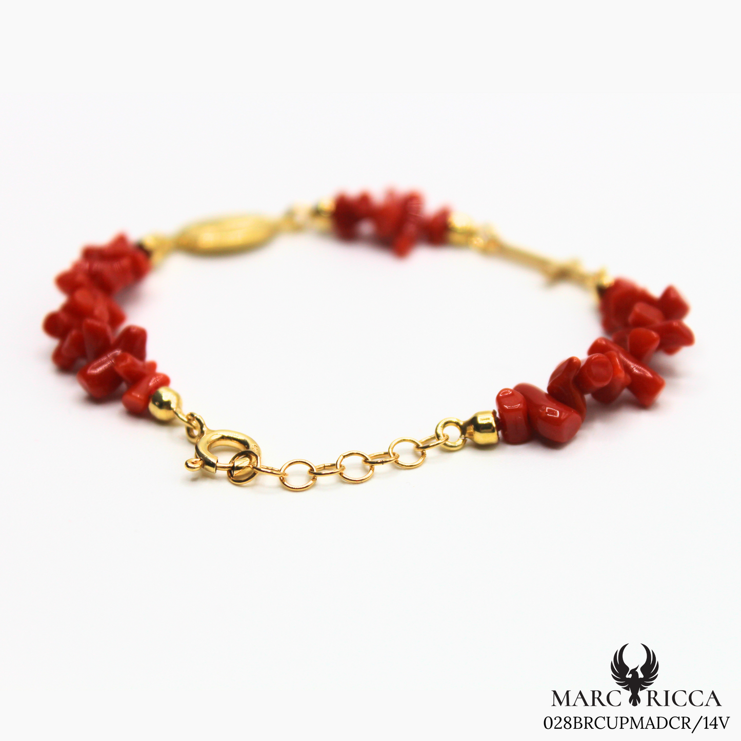 Bracelet Vermeil Corail Cupolino Avec Croix & Madone