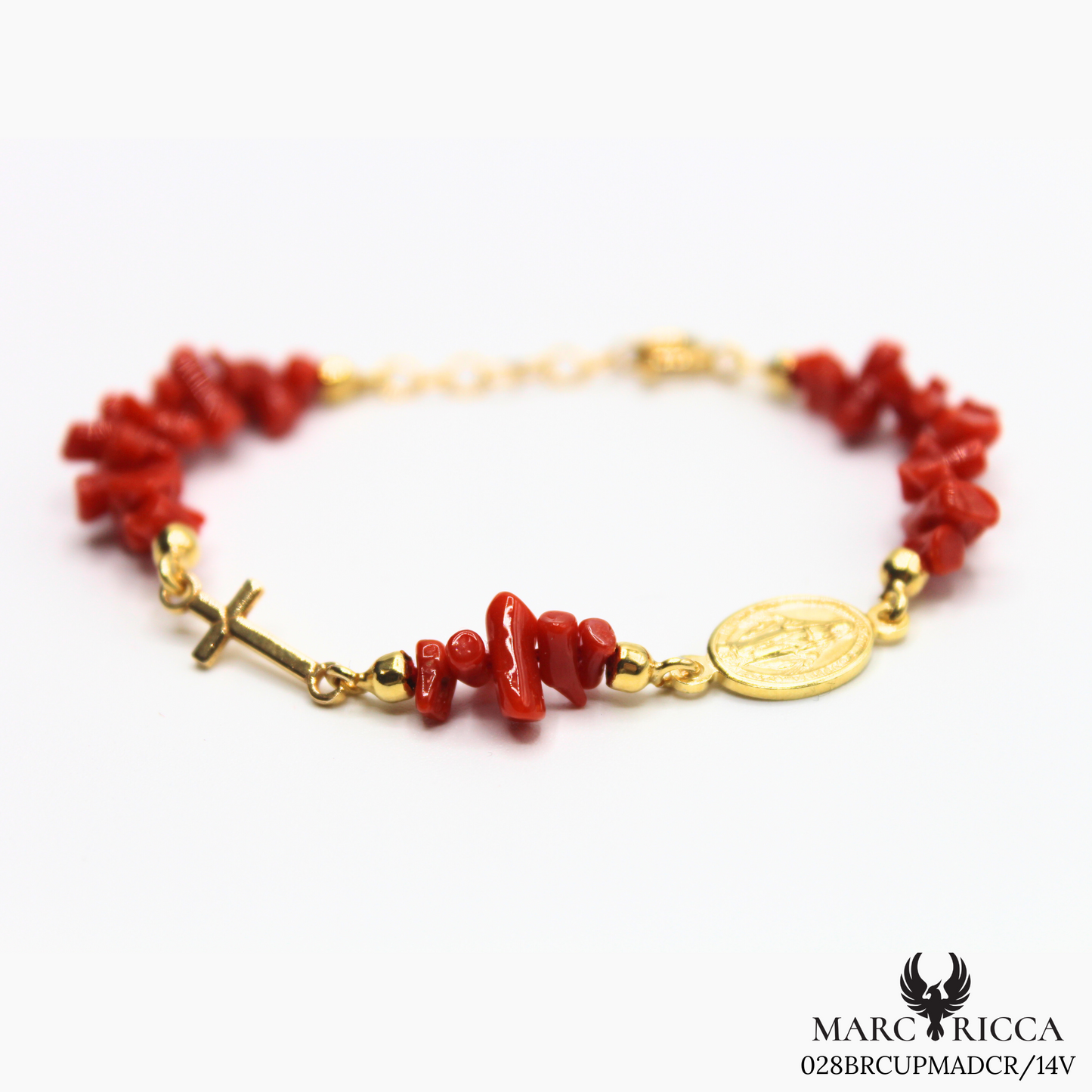 Bracelet Vermeil Corail Cupolino Avec Croix & Madone