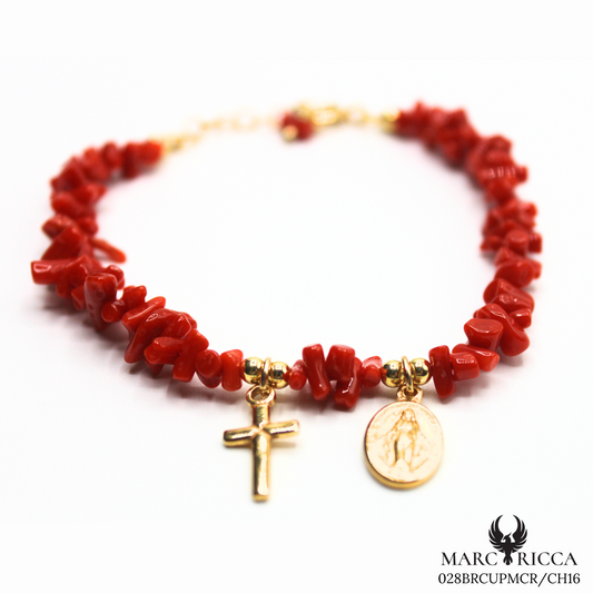 Bracelet Vermeil Corail Cupolino & Chams Croix & Madone