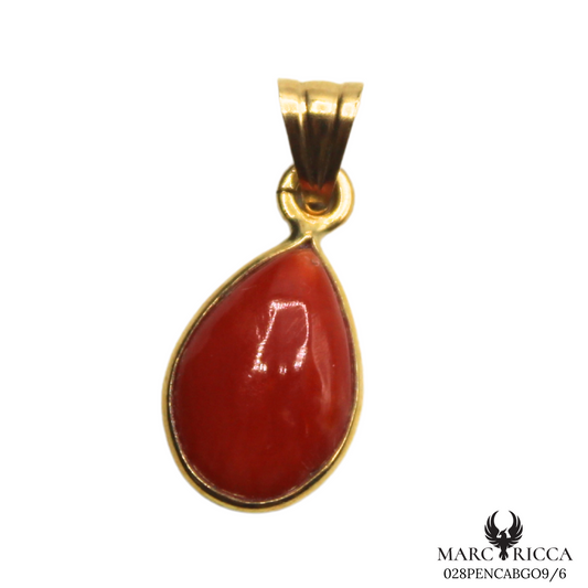 Pendentif Or Corail Cabochon Goutte 18 Carats
