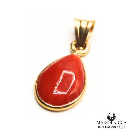 Pendentif Or Corail Cabochon Goutte 18 Carats