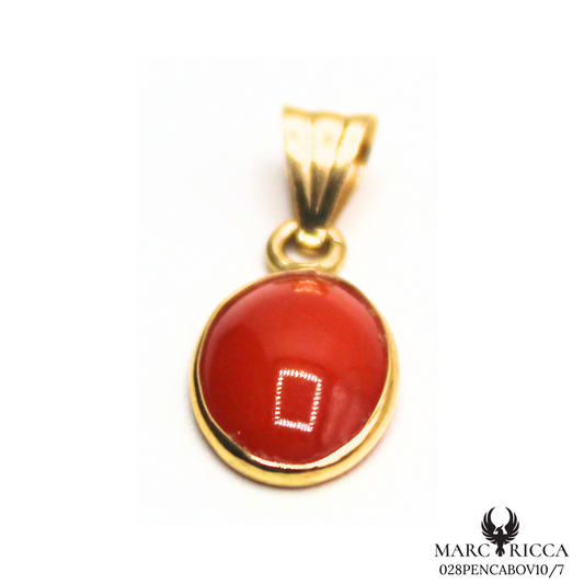 Pendentif Or Corail Cabochon Ovale 18 Carats