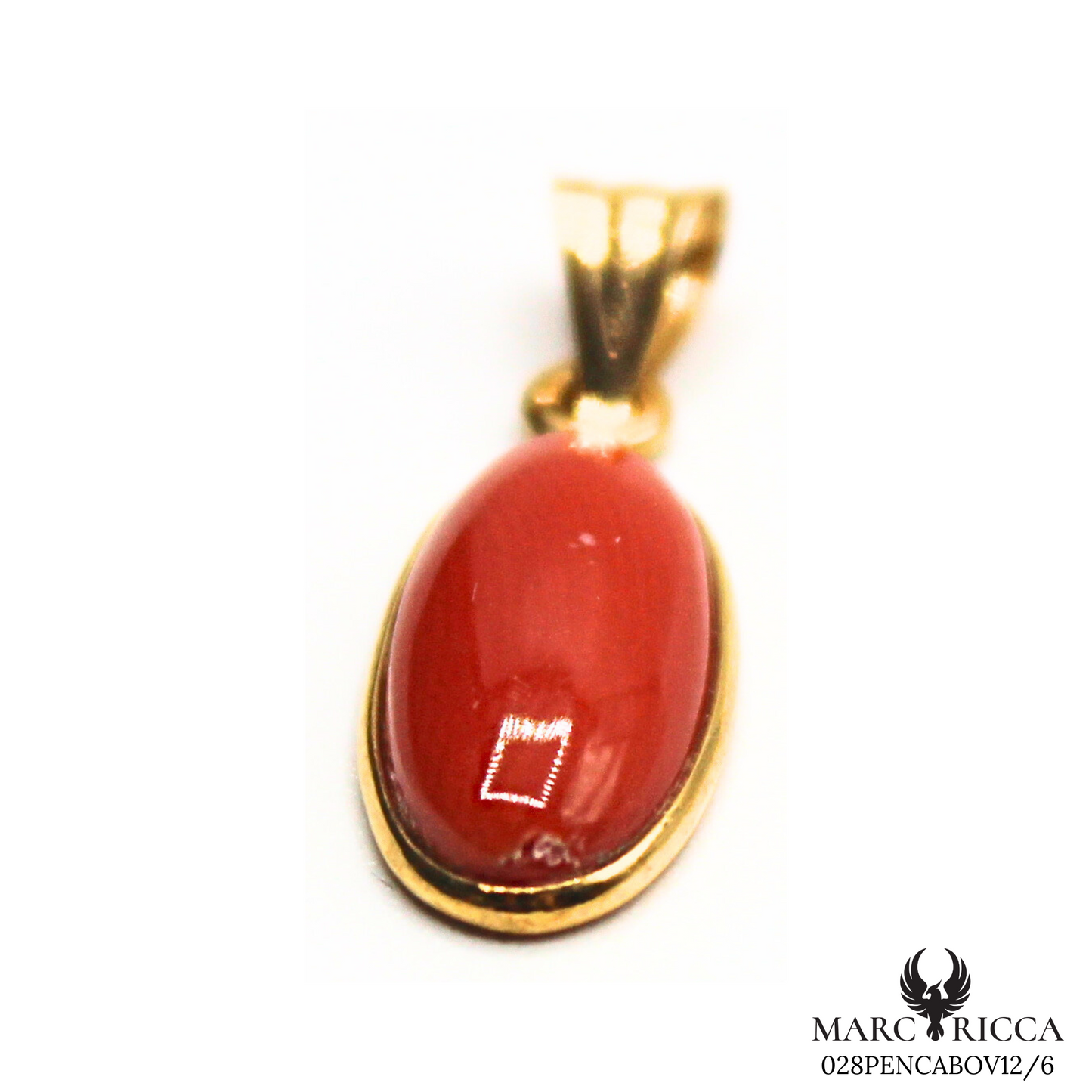 Pendentif Or Corail Cabochon Ovale & Long 18 Carats
