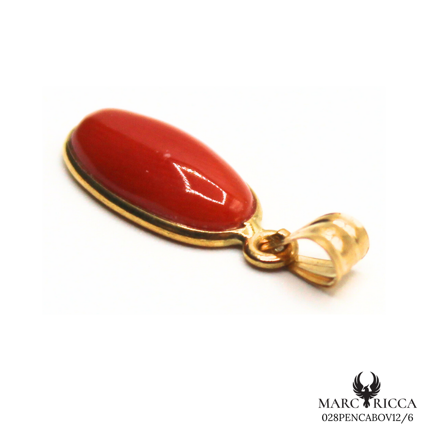 Pendentif Or Corail Cabochon Ovale & Long 18 Carats