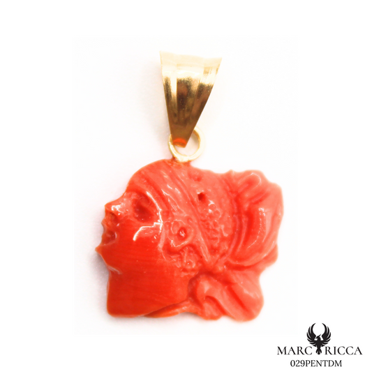 Pendentif Or Corail Tête de Maure Tigé Pièce Unique