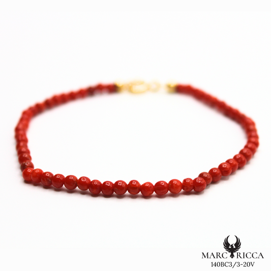 Bracelet Vermeil Corail Rouge Perle 3mm