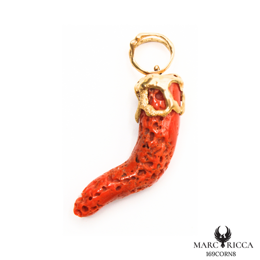 Pendentif Or Corail Corne Pièce Unique