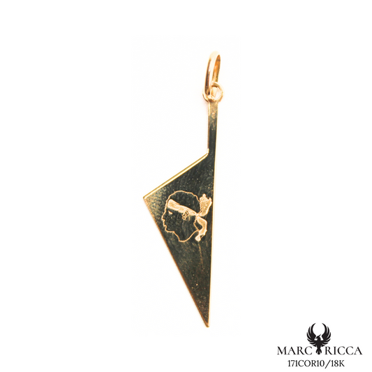 Pendentif Or Corse Stylisée Pleine & Tête de Maure 18 & 9 Carats