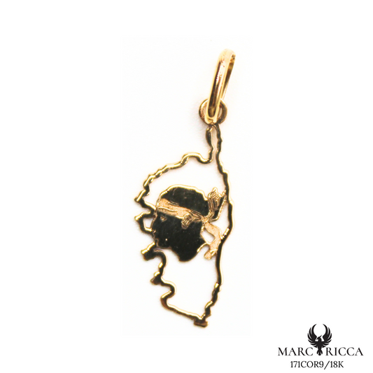 Pendentif Or Corse Creuse & Tête de Maure 18 et 9 Carats