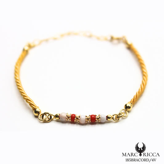Bracelet Vermeil Cordon Perle Corail & Agathe ou Œil Tigre