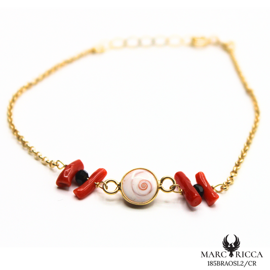 Bracelet Vermeil Corail, Oeil Sainte Lucie & Cristal Noir