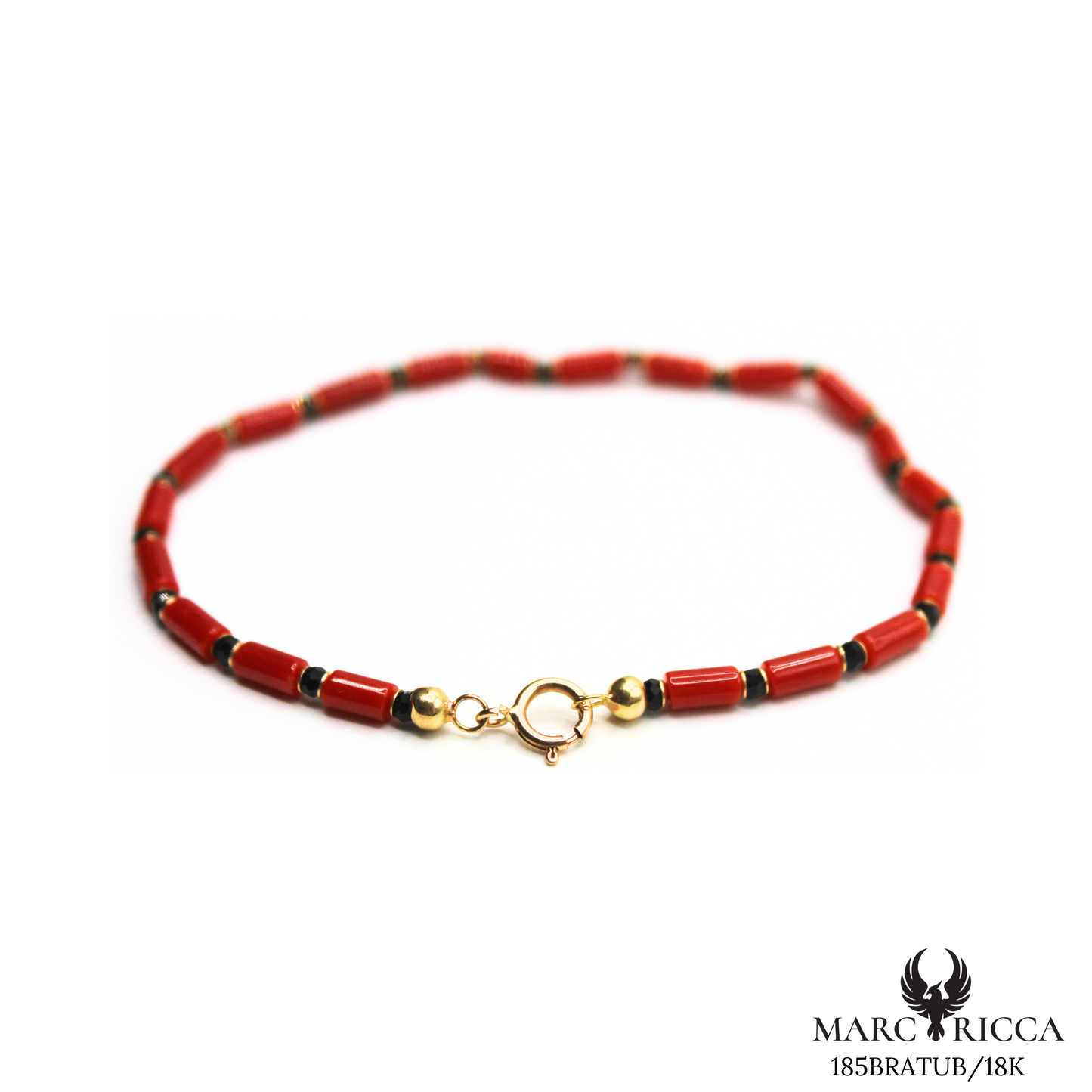 Bracelet Or Corail Tube & Perles Onyx Facettées