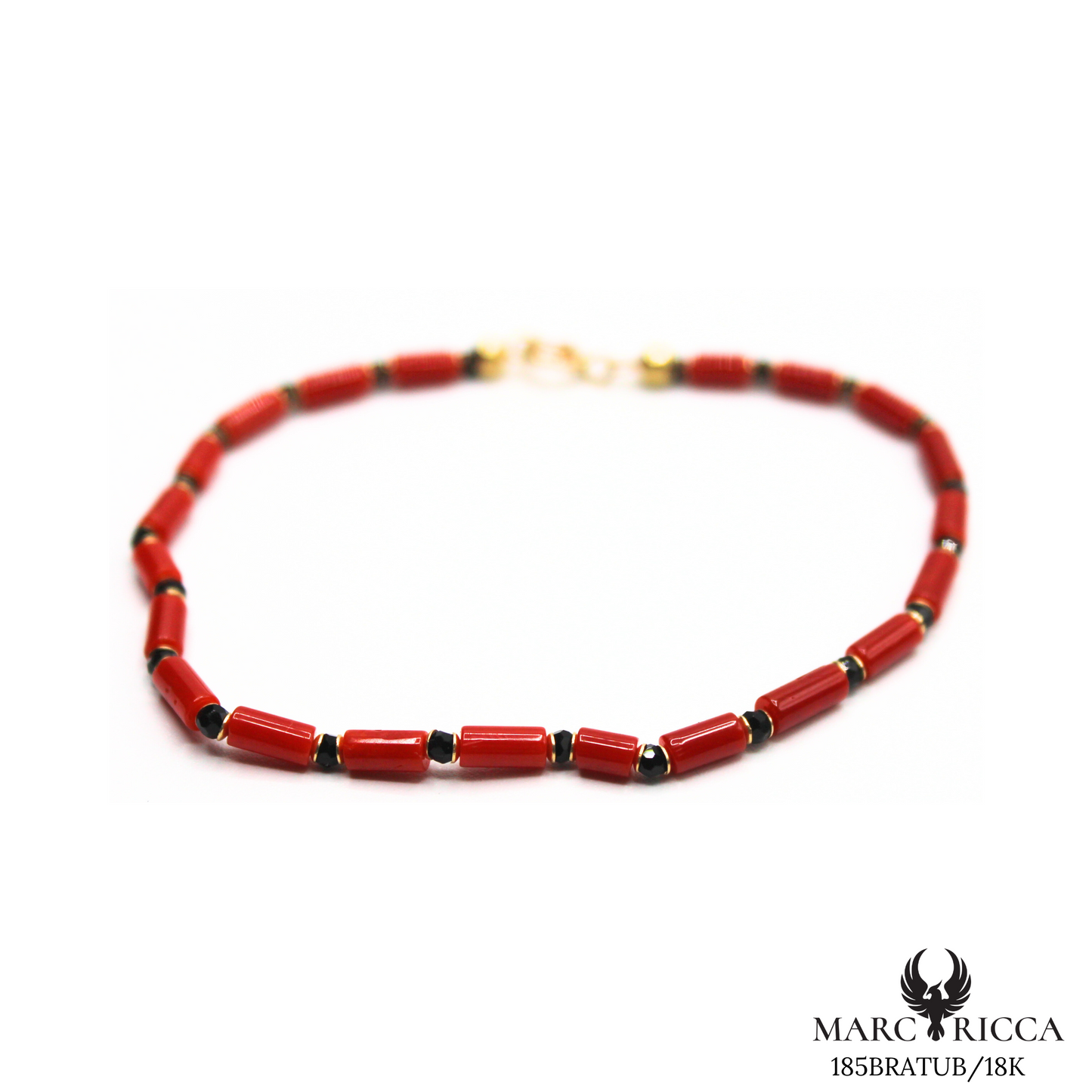 Bracelet Or Corail Tube & Perles Onyx Facettées