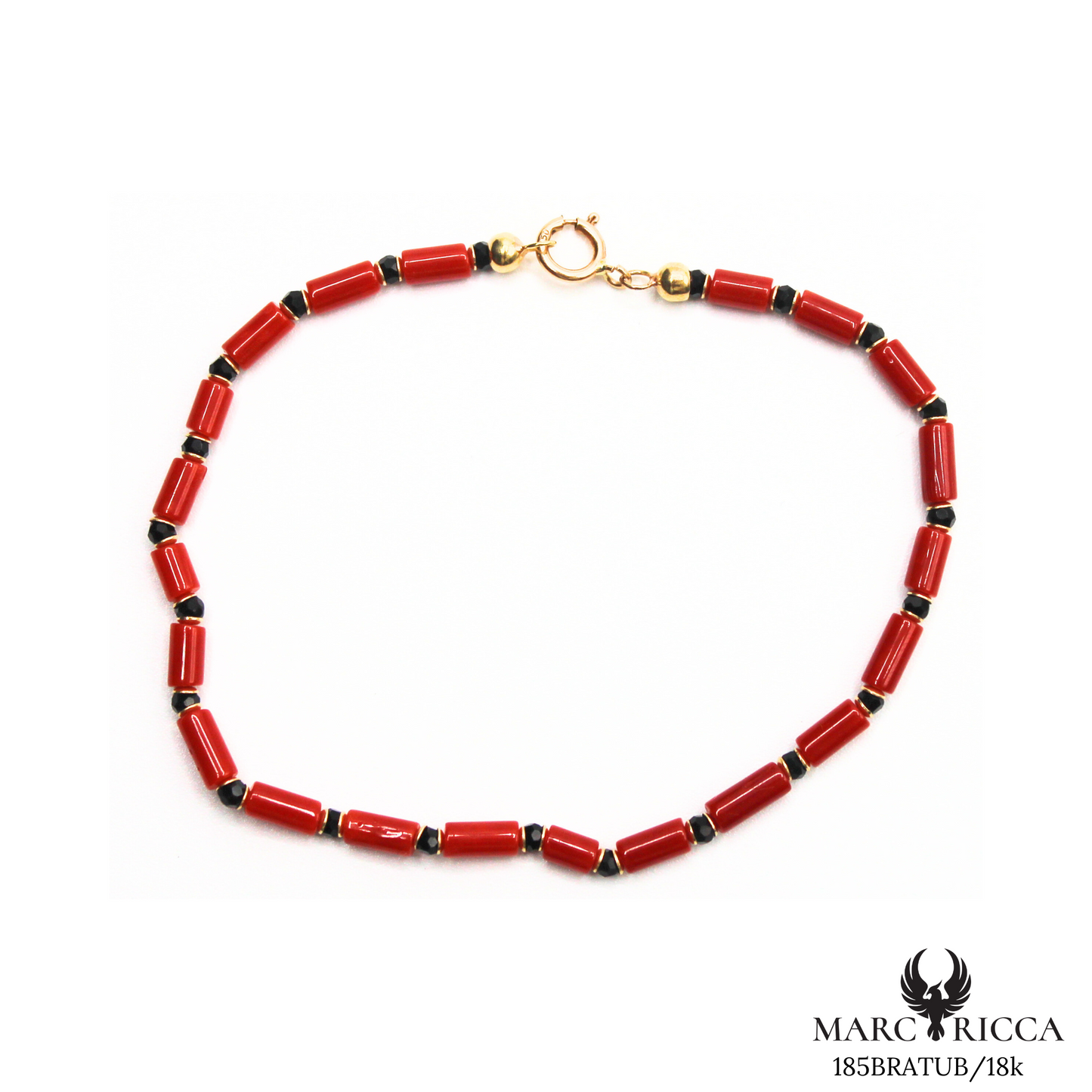 Bracelet Or Corail Tube & Perles Onyx Facettées