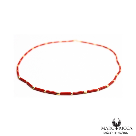Collier Or Corail Tube & Perles Or