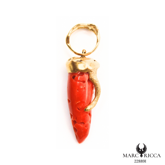 Pendentif Or Corail Corne Pièce Unique