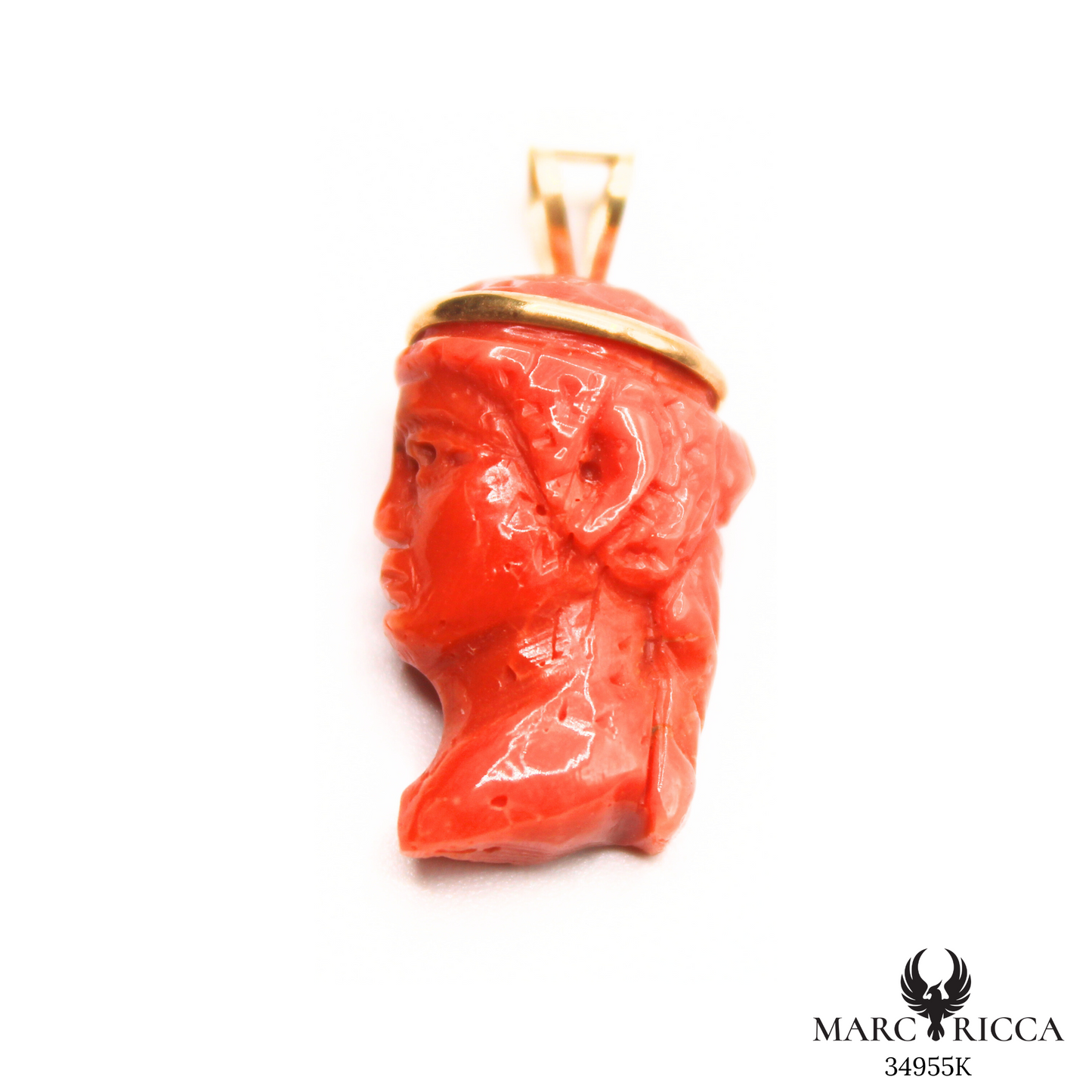 Pendentif Or Corail Tête de Maure Cerclé Pièce Unique