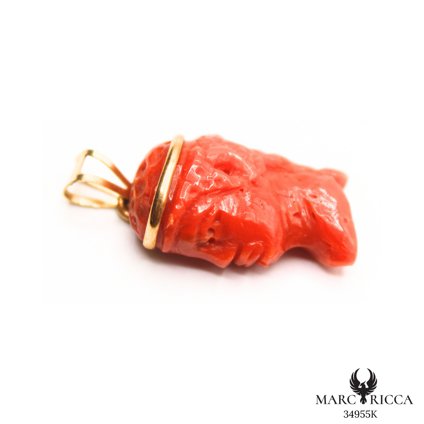 Pendentif Or Corail Tête de Maure Cerclé Pièce Unique