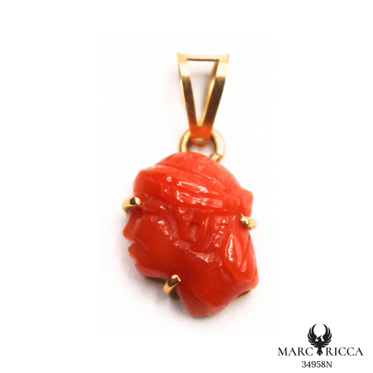Pendentif Or Corail Tête de Maure Griffé Pièce Unique