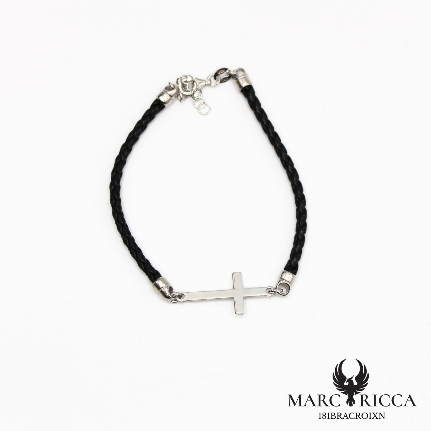 Bracelet cuir avec croix en argent