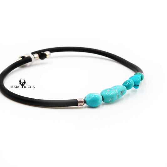 Bracelet Argent Caoutchouc 1 Rang Turquoise