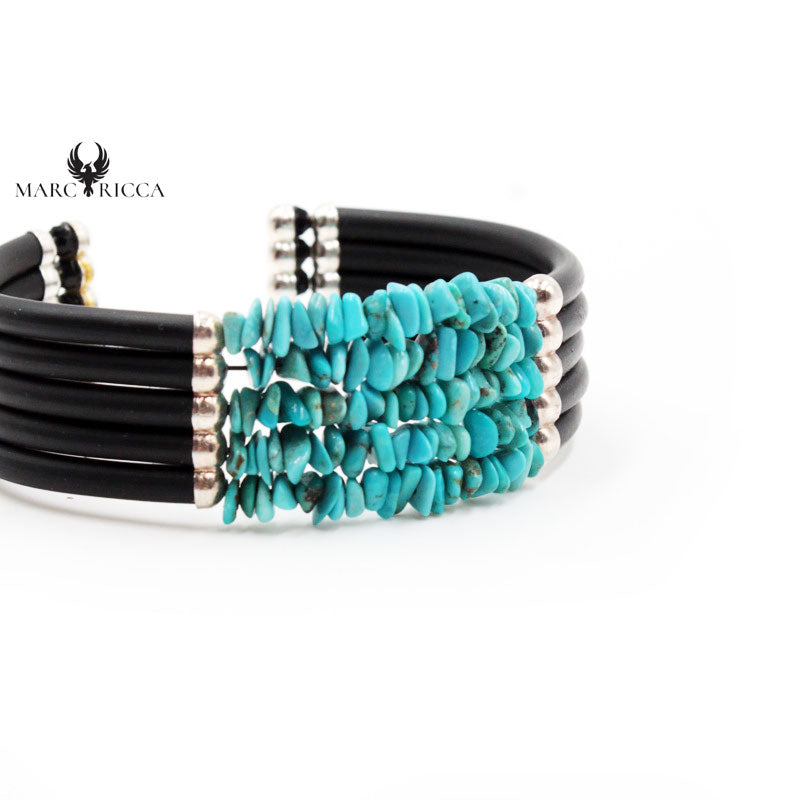 Bracelet Argent Caoutchouc 5 Rangs Turquoise