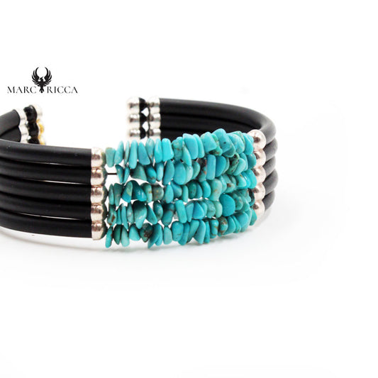 Bracelet Argent Caoutchouc 5 Rangs Turquoise